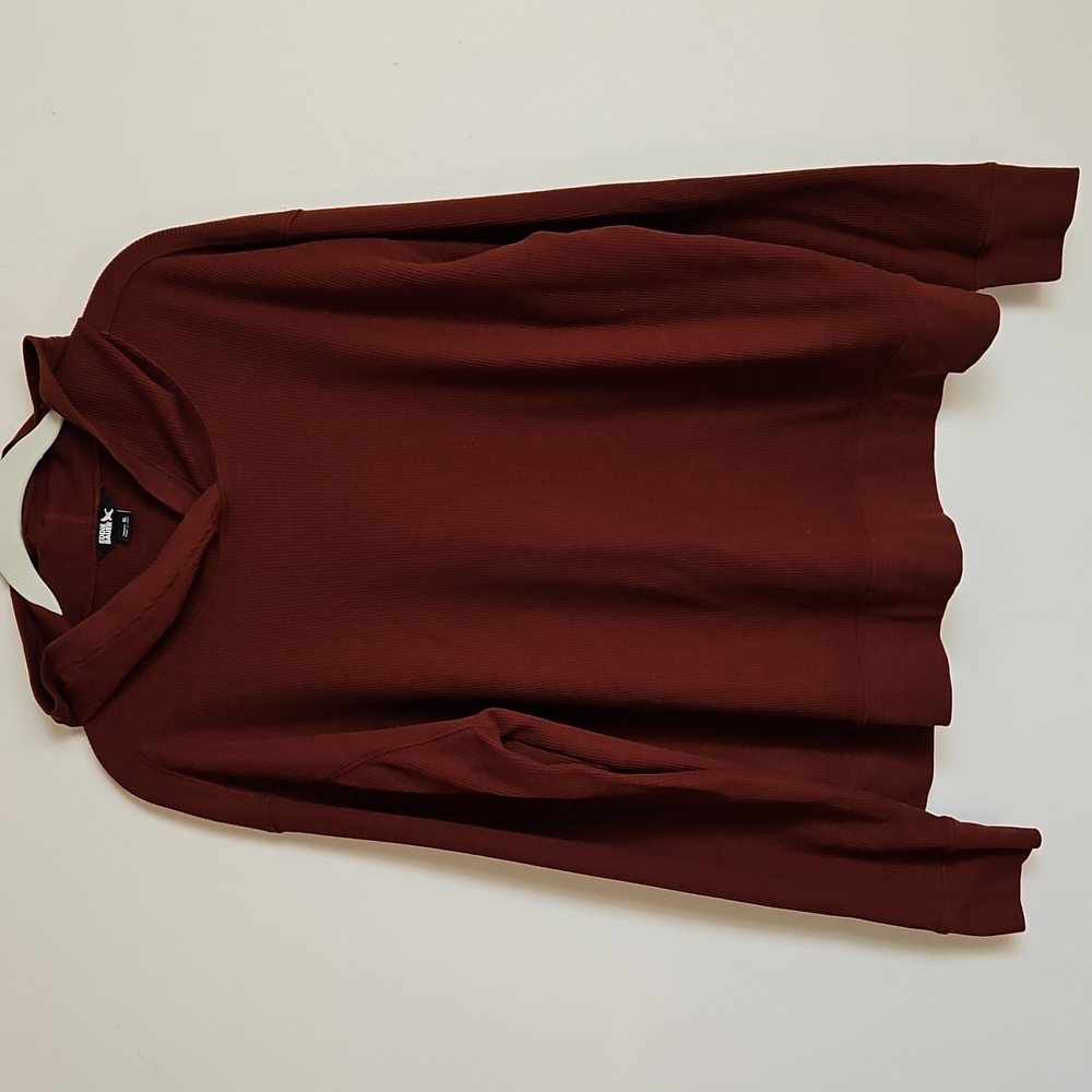 Eddie Bauer Waffle Knit Thermal Hoodie Chocolate Brown Gorpcore Granola XL